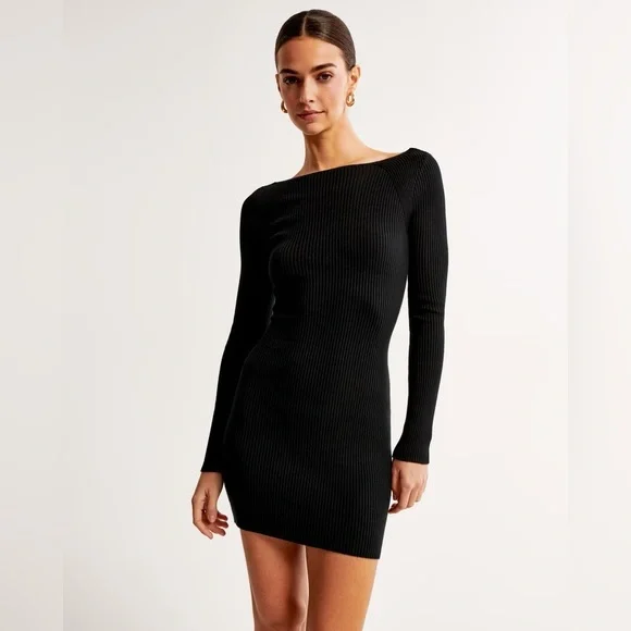 New with tags Abercrombie & fitch long sleeve slash mini sweater dress burgundy - Picture 2 of 4